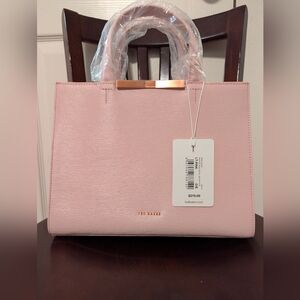 Ted Baker London Baby Light Pink Faceted Bow Leather Tote, Rose Gold Accents